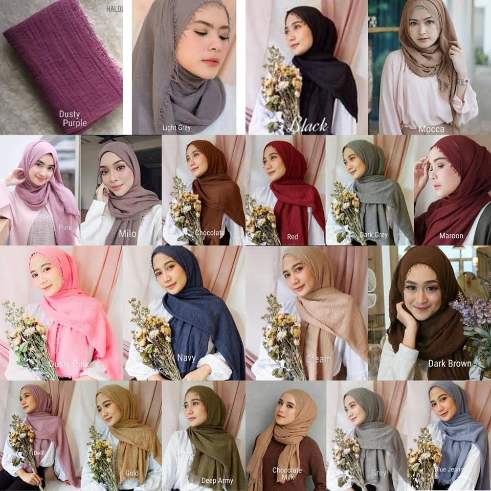 Hijab/Jilbab PASMINA CRINKLE Cotton warna TERLENGKAP