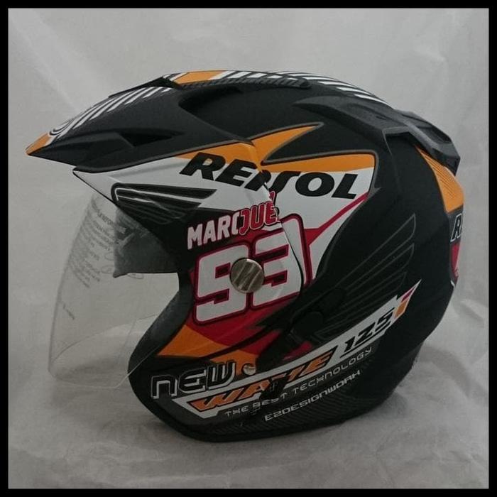 (Sale!!!) Helm 2 Kaca (Double Visor) Murah Black Doff Marquez Repsol