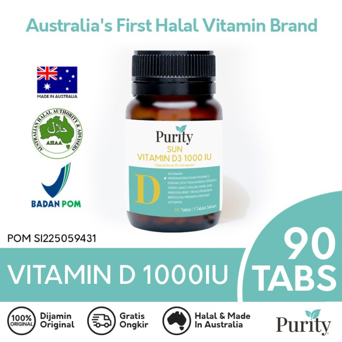 [halal] purity sun vitamin d3 1000 iu 90 tablet made in australia