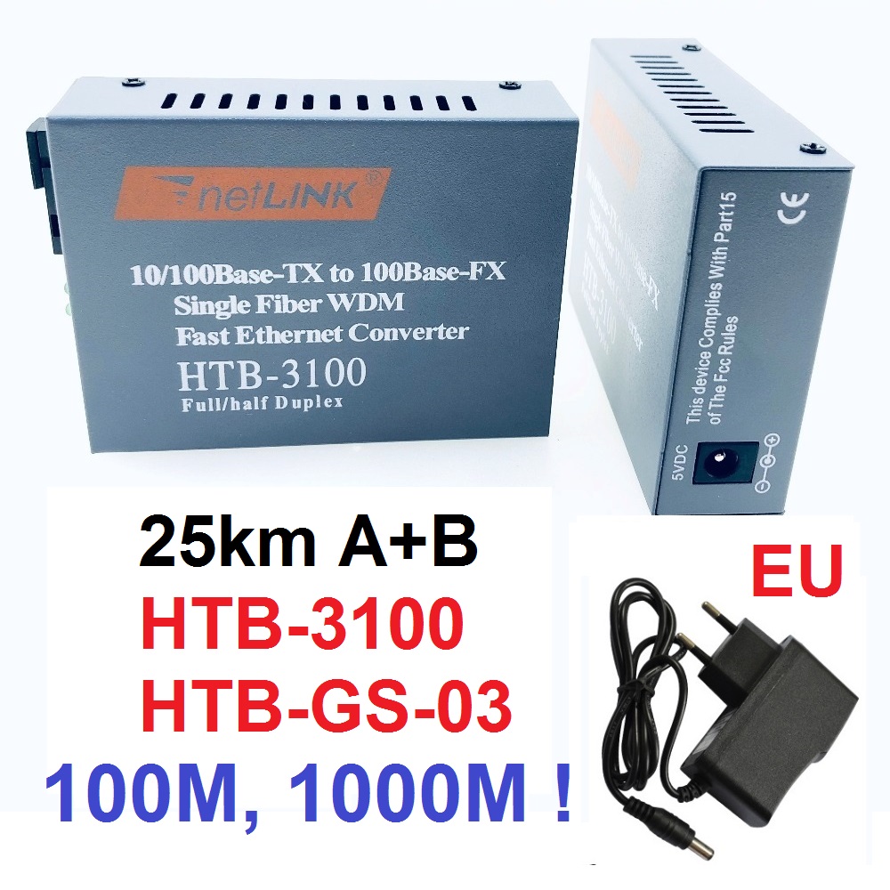 HTB-3100 A+B Fiber Optic Optical Media Converter Nelink 10/100Mbps RJ45 ...