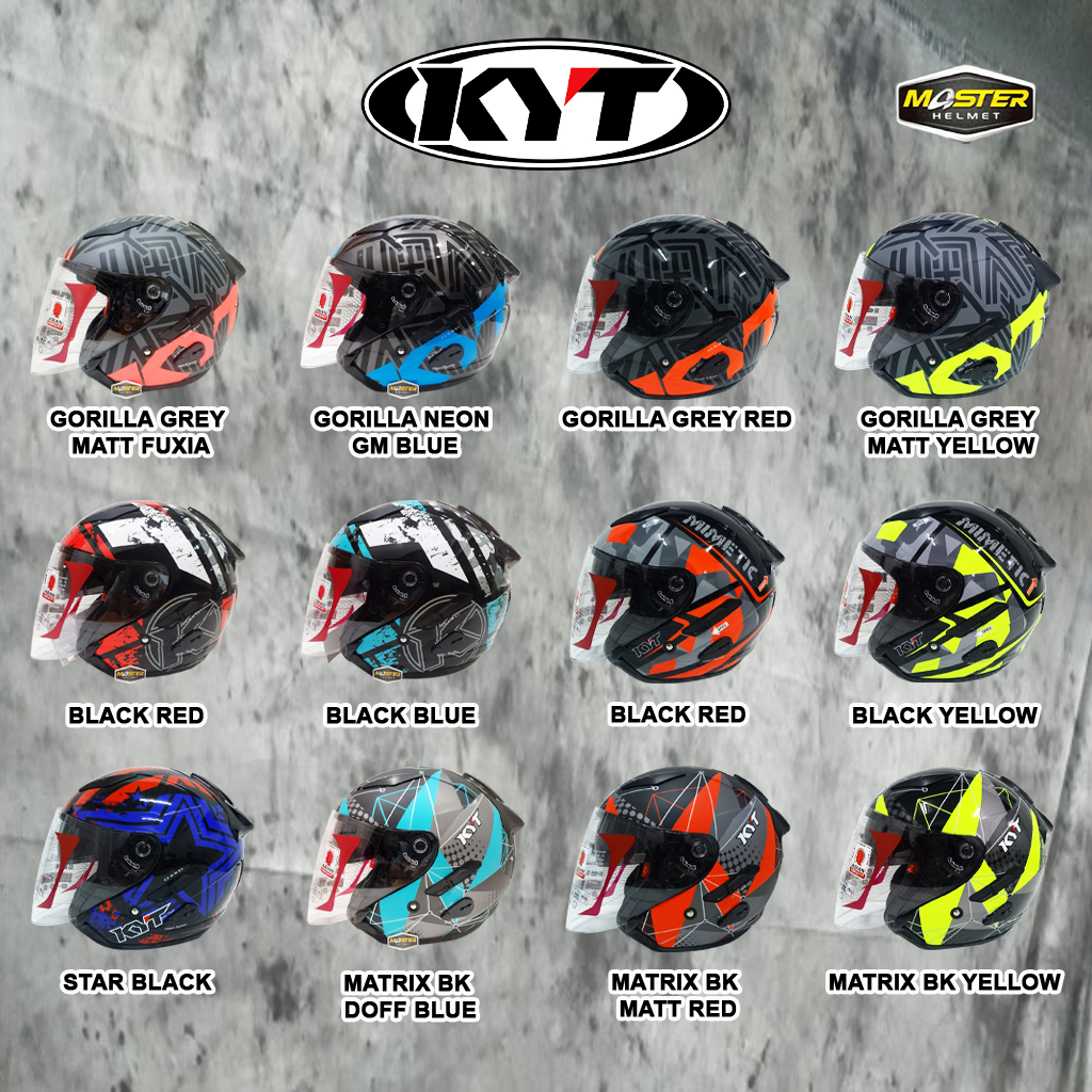 HELM HALF FACE KYT GALAXY FLAT R FLAT-R MATRIX RED FLO DOUBLE