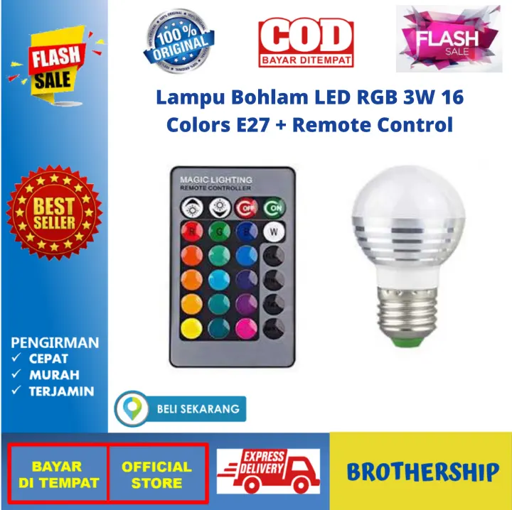 Lampu Led Lampu Variasi Lampu Bohlam Led Rgb 3w 16 Colors E27 Remote Control Lazada Indonesia