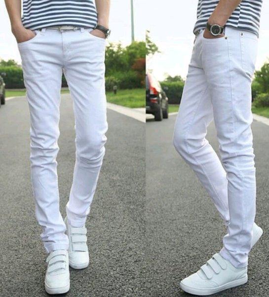 Celana jeans pria putih slimfit / pensil paling murah
