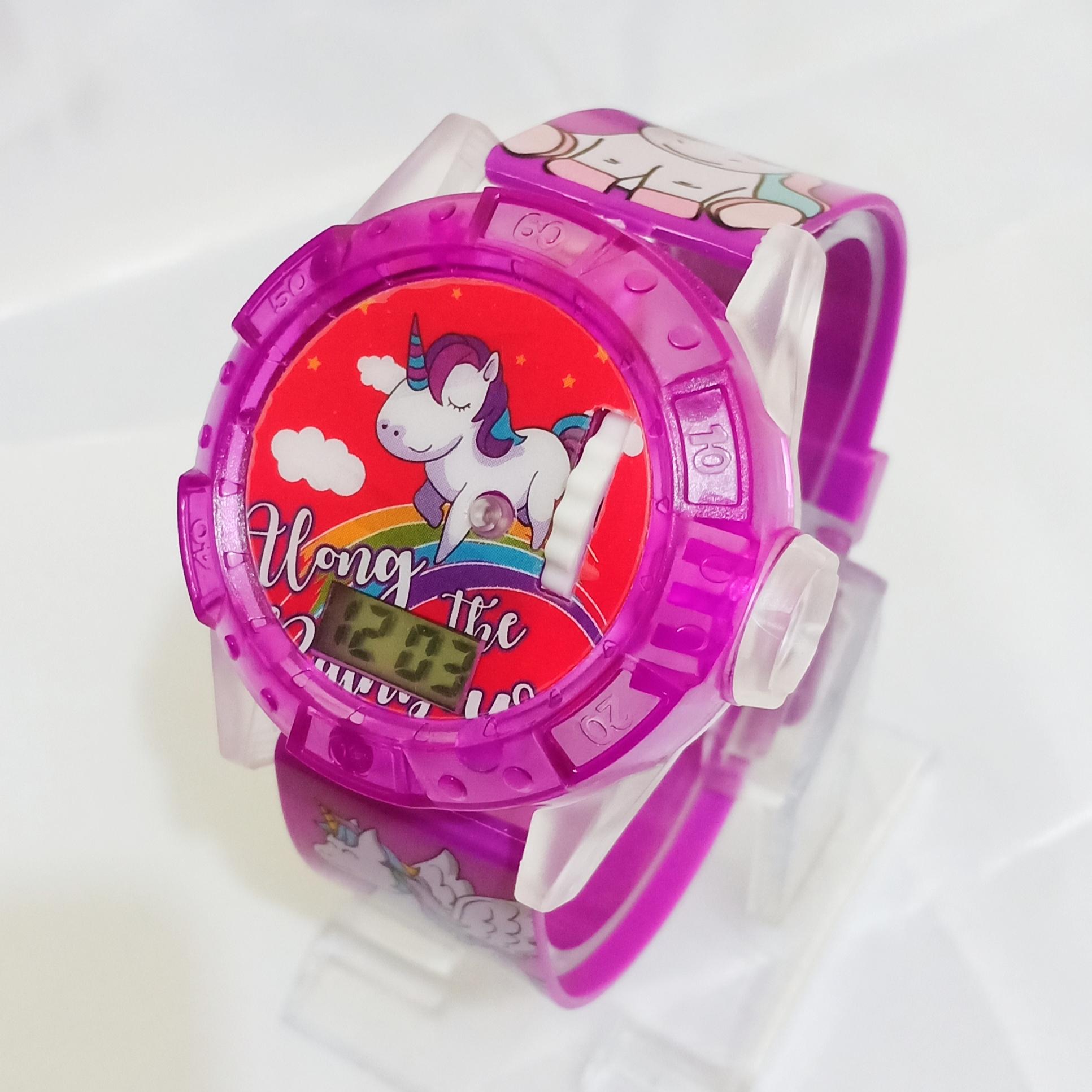 Jam Tangan Anak Perempuan UNICORN Jam Tangan Anak Cewek Laser Jam Tangan Anak Wanita Lampu Musik Melodi