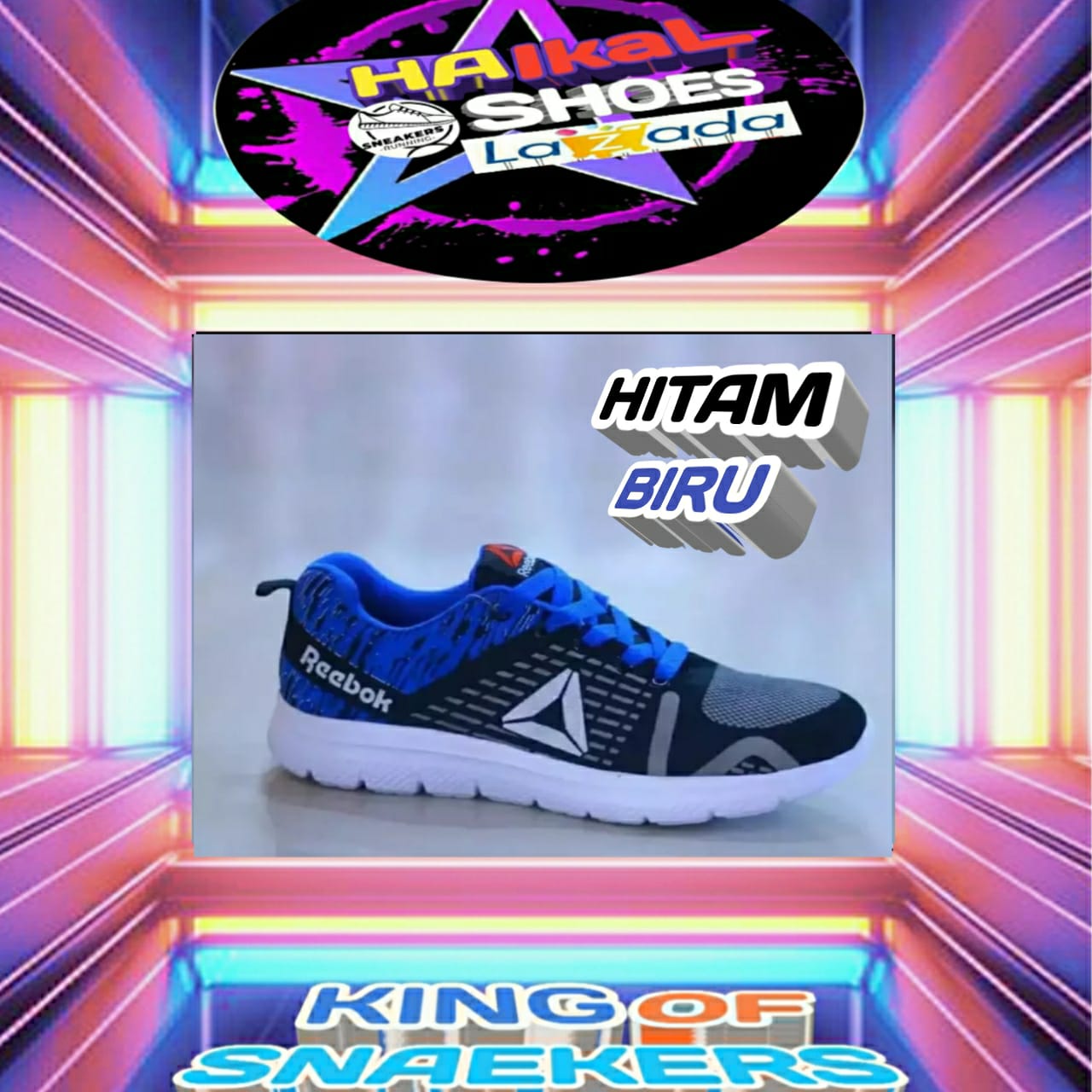 sepatu reebok running biru