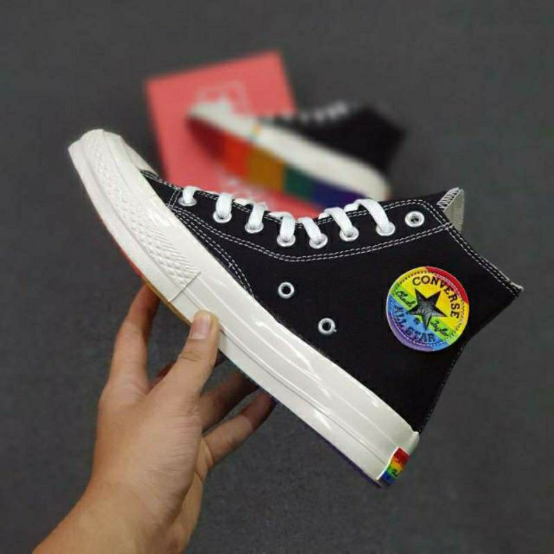 rainbow high top converse