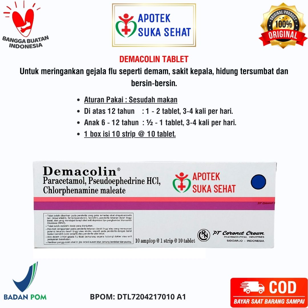 DEMACOLIN TABLET OBAT DEMAM PILEK ( 1 BOX ISI 10 STRIP ) | Lazada Indonesia