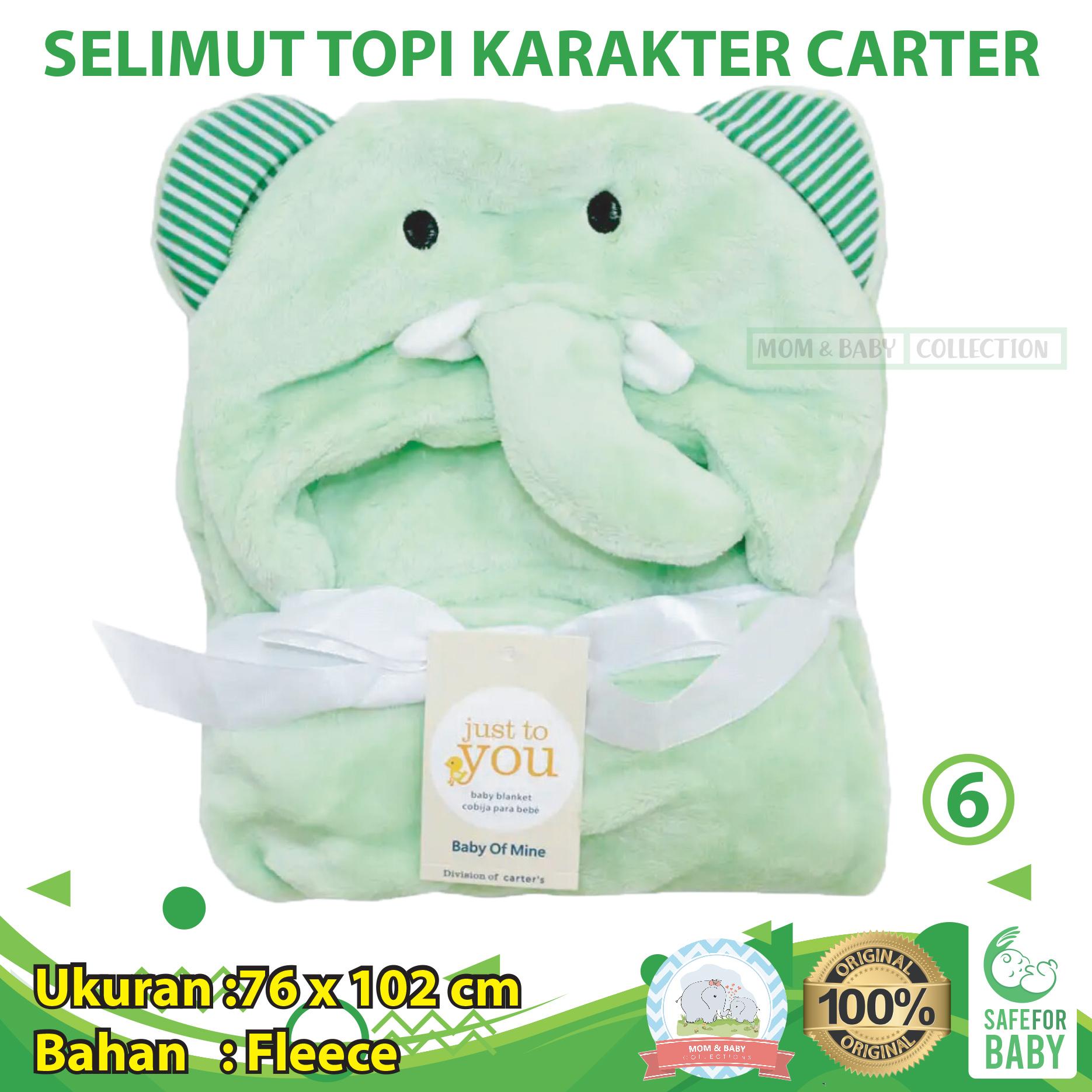 MomBaby Selimut Topi Double Fleece / Selimut Hoodie 3D / Hoodie Blanket Tudung / Selimut Topi Animal - Gajah Hijau