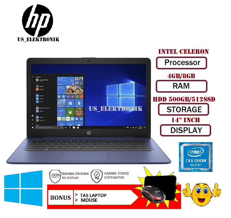 LAPTOP HP 14 INTEL CELERON N3060 RAM 4GB HDD 1TB LAYAR 14 INCH