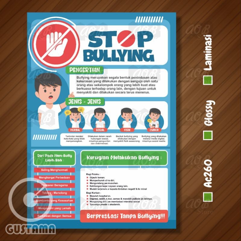 Poster Stop Bullying Poster Edukasi Anak Sekolah Dasar Laminasi A3