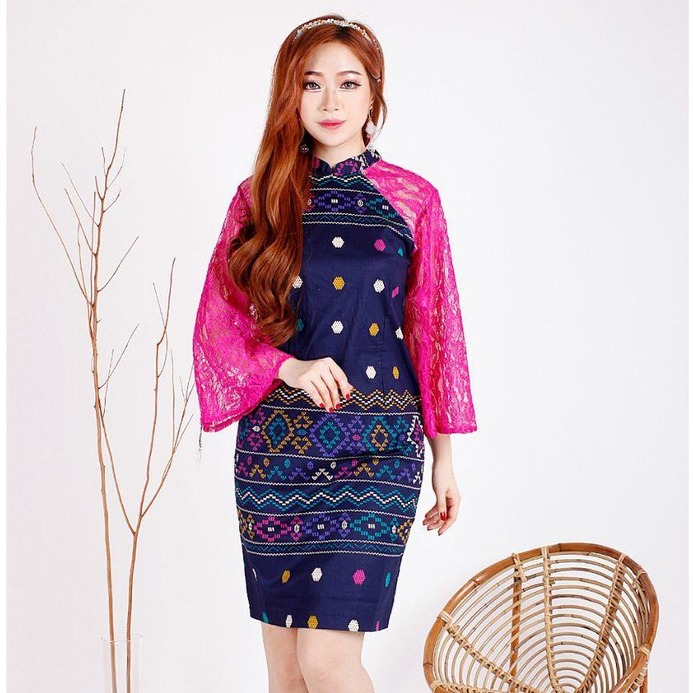 Jangmi Shop Elaine Dress Batik Pesta Kombinasi Brokat Dress Wanita Allsize Lazada Indonesia