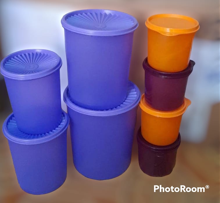 Lohoo Store COD Tupperware ungu Deco Canister 4 pcs Gratis Mini Deco