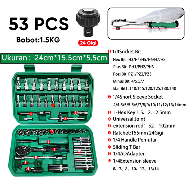 ISKU Kunci shock set 53/46 pcs (1/4 