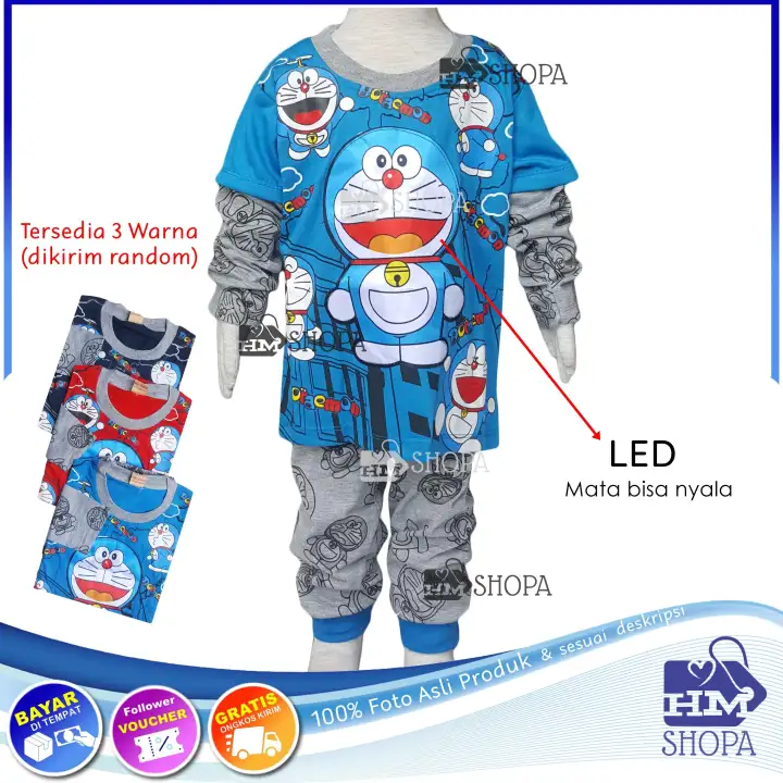 Hmshopa Setelan Anak Led Doraemon Panjang Baju Setelan Anak Kartun Doraemon Mata Lampu Led Keren Piyama Doraemon Led Lazada Indonesia