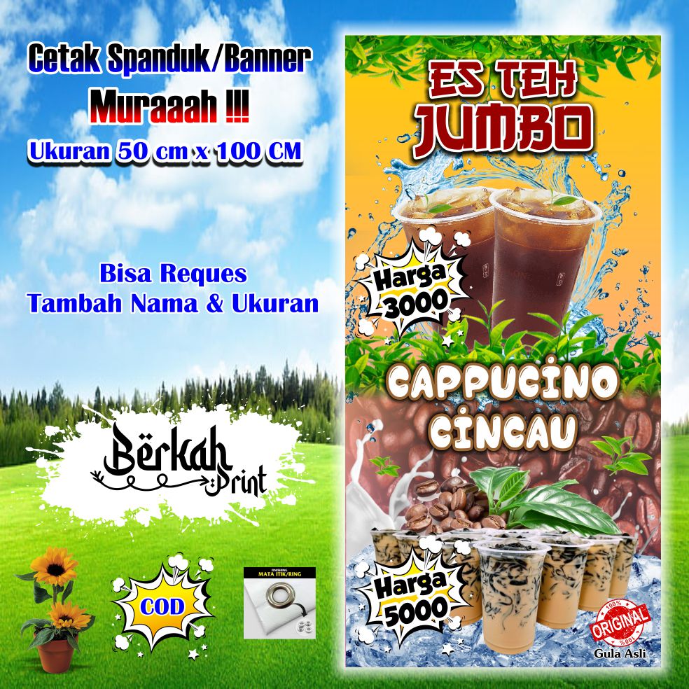 Spanduk Banner Es Teh Jumbo & Cappucino Cincau Ukuran 50 cm x 100 cm ...