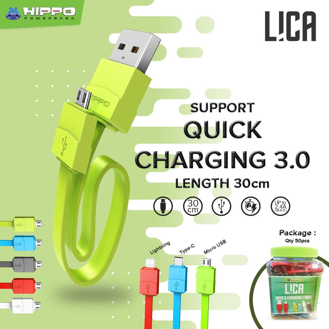 Kabel Charger Lica Mini MicroUSB 30cm support Quick Charging - Hippo Lica Mini Micro 30cm Kabel Data dan Charger ( WARNA WAJIB CAMPUR )
