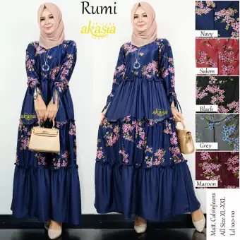 Rumi Dress Bahan Calvin Jeans Baju Muslim Modern 2019 Mukena Katun Jepang Model Gamis Brokat Kombinasi Satin Model Baju Casual Wanita Hijab