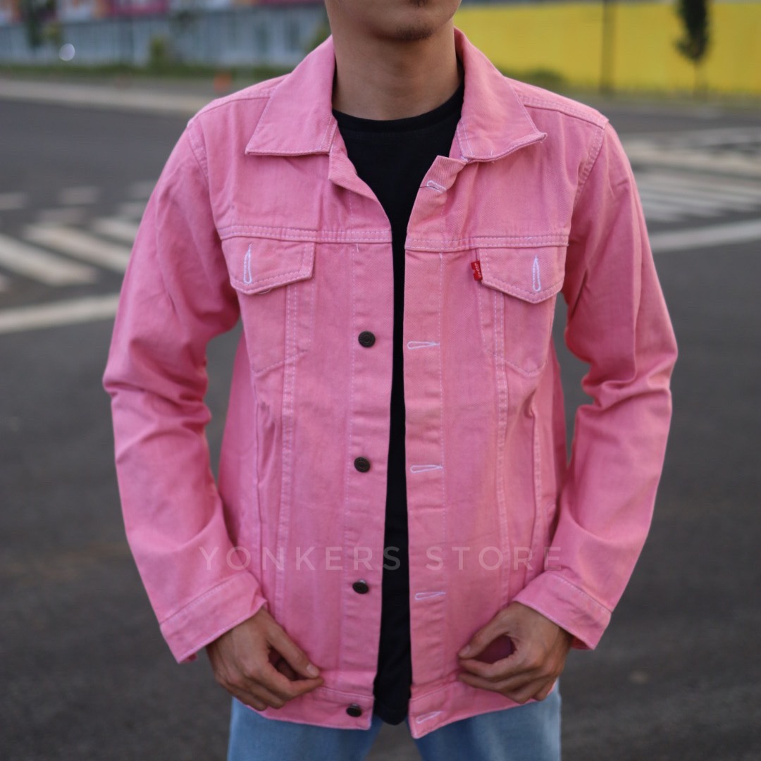 jaket denim pink