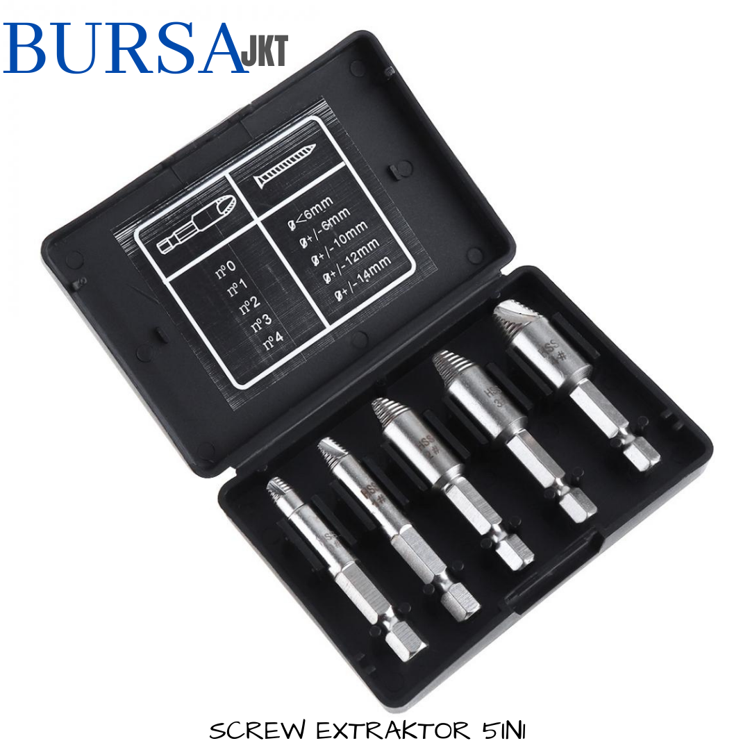 SCREW EXTRAKTOR 5IN1 SET SEKRUP BAJA HSS REMOVER BATANG HEXAGONAL