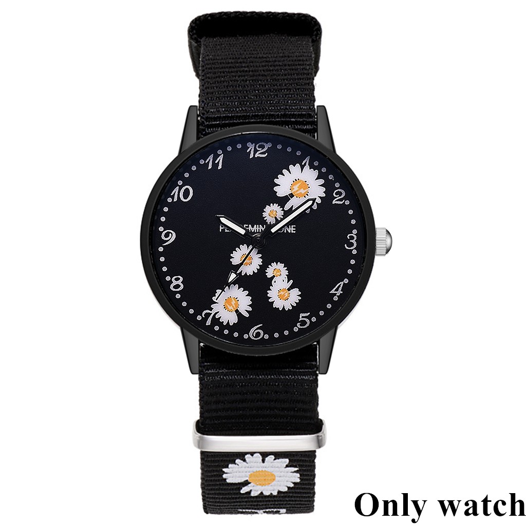 Cod Jam Tangan Wanita Quartz Analog Motif Bunga Daisy Bahan Nilon Kanvas Shopee Indonesia