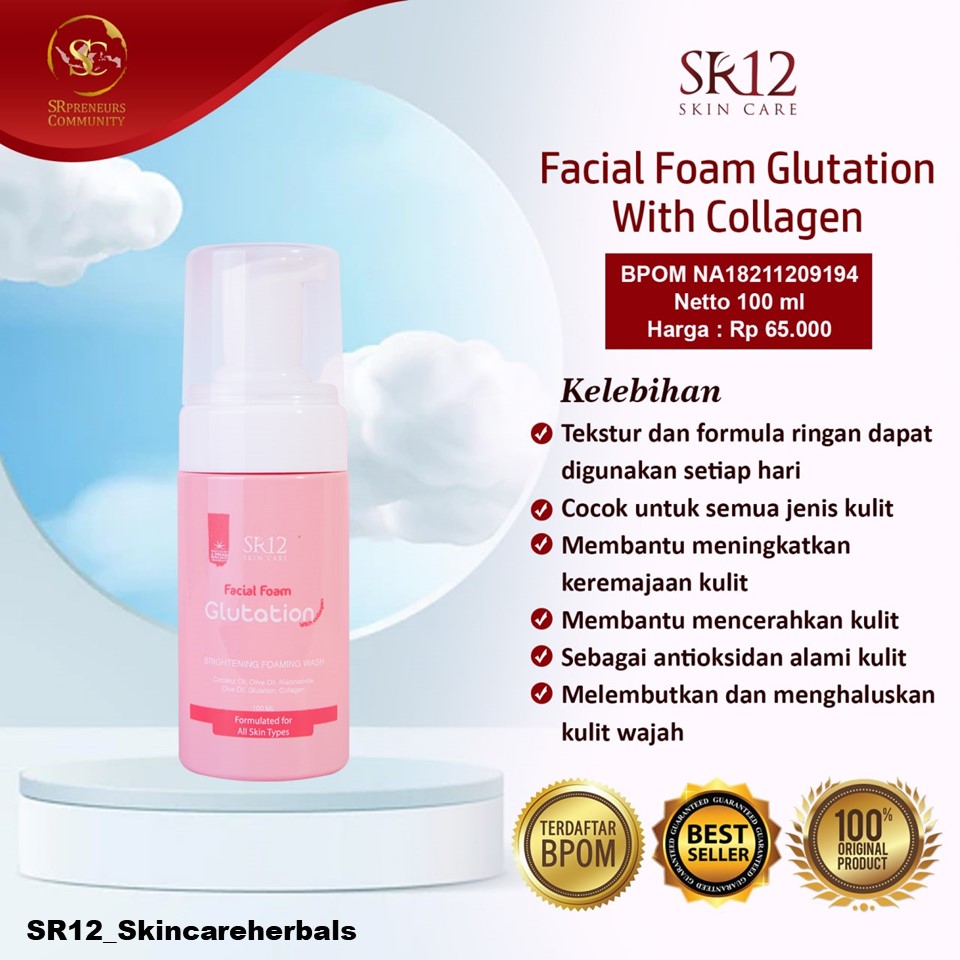 FACIAL FOAM GLUTATION WITH COLLAGEN SR12 SKINCARE FACIAL WASH SABUN