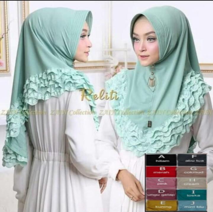 3Q BERGO JILBAB KHIMAR MINI RELITI RENDA TUMPUK
