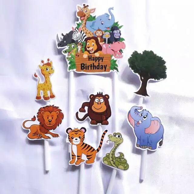 hiasan kue ulang tahun cake topper satu set karakter zoo animal safari kebun binatang Lazada