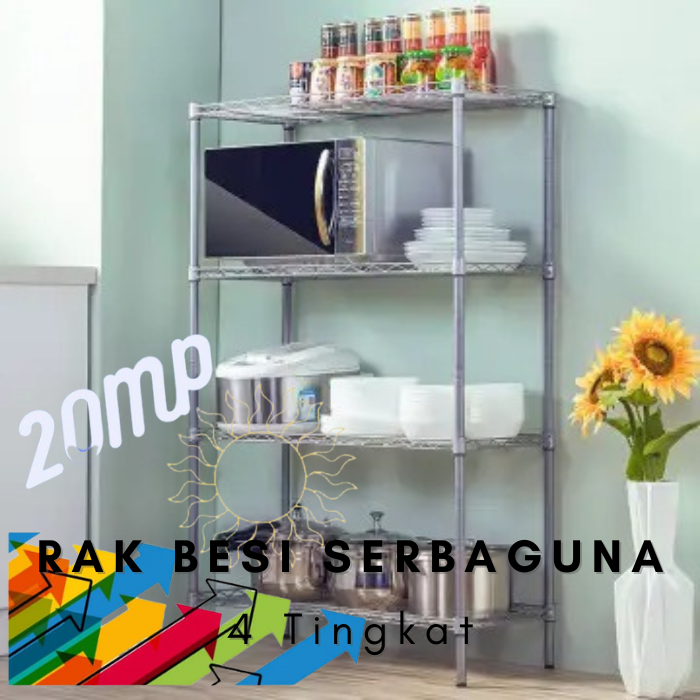Rak Besi Serbaguna 4 Tingkat Krisbow HOUSEHOLD WIRE SHELVING 4 TIER
