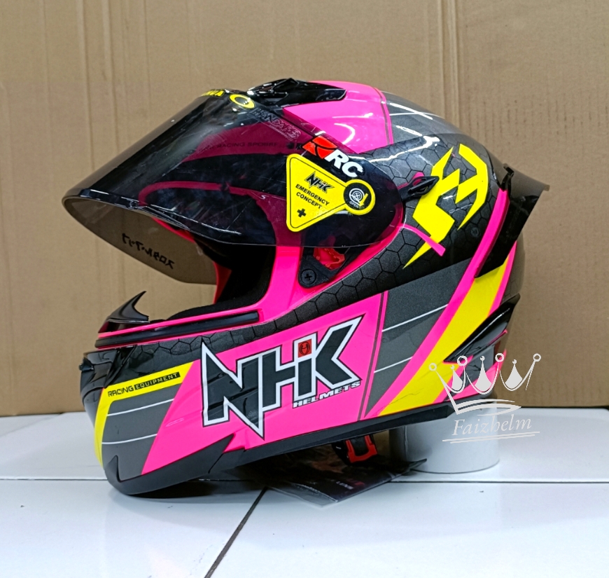 Helm full face NHK rx9 motif navy pink pluo paket ganteng original