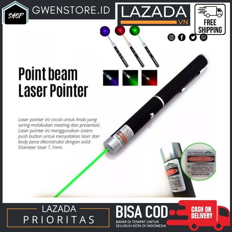 BISA COD Point Beam Laser Pointer Pen 5MW Laser Hijau Variasi / Senter ...