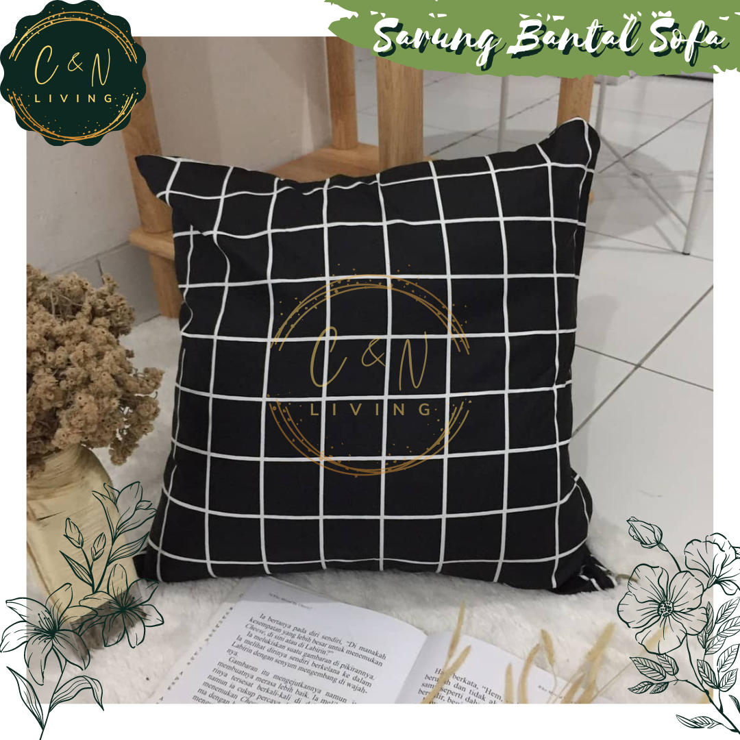 SARUNG BANTAL SOFA KURSI 40X40 50X50 MOTIF KOTAK ESTETIK AESTHETIC