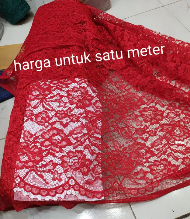 Kain Brokat Filter Bahan Kain Brukat Gliter Merah Lazada Indonesia