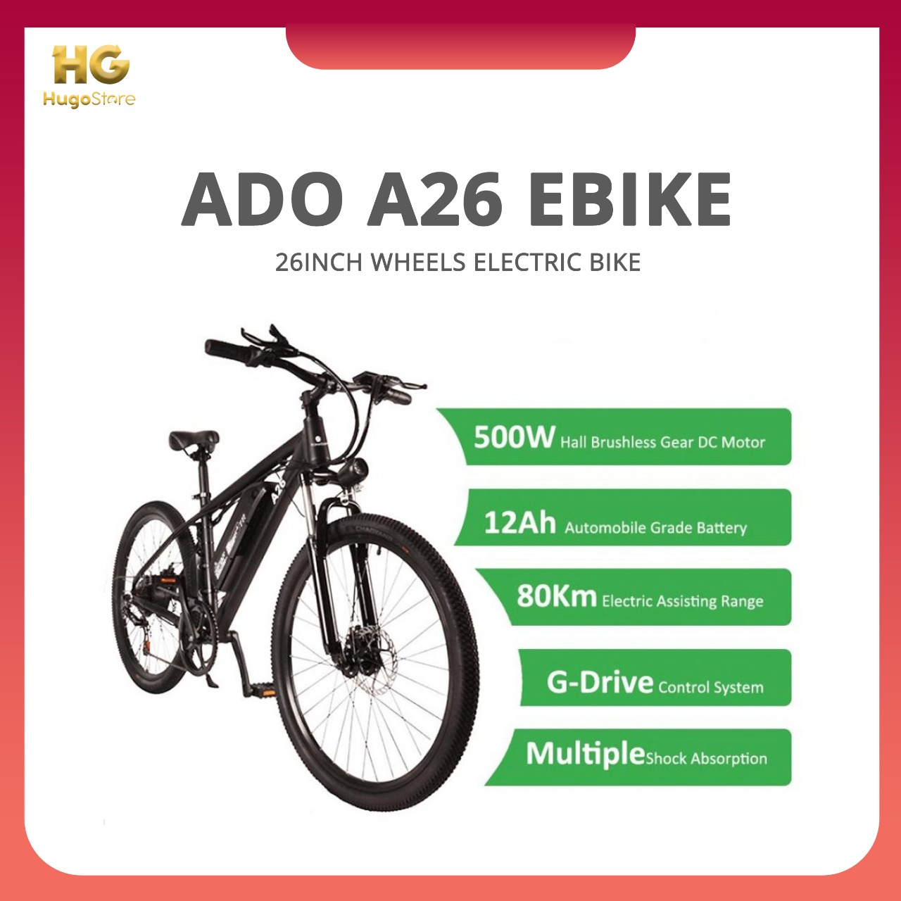 ADO A26 EBIKE 26 INCH WHEELS ELECTRIC 