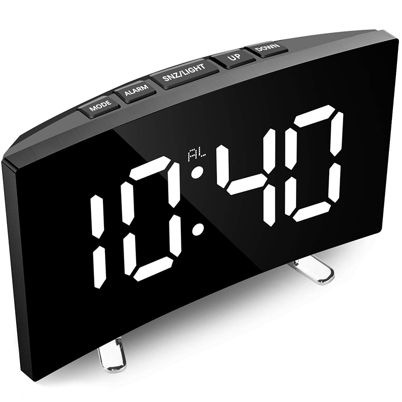 Đồng hồ báo thức kỹ thuật số Màn hình LED có thể điều chỉnh độ sáng cong 7 inch Đồng hồ kỹ thuật số cho phòng ngủ trẻ em Đồng hồ số lớn màu trắng Chức năng báo lại Đồng hồ để bàn hiển thị LED 12/24 giờ Cổng USB