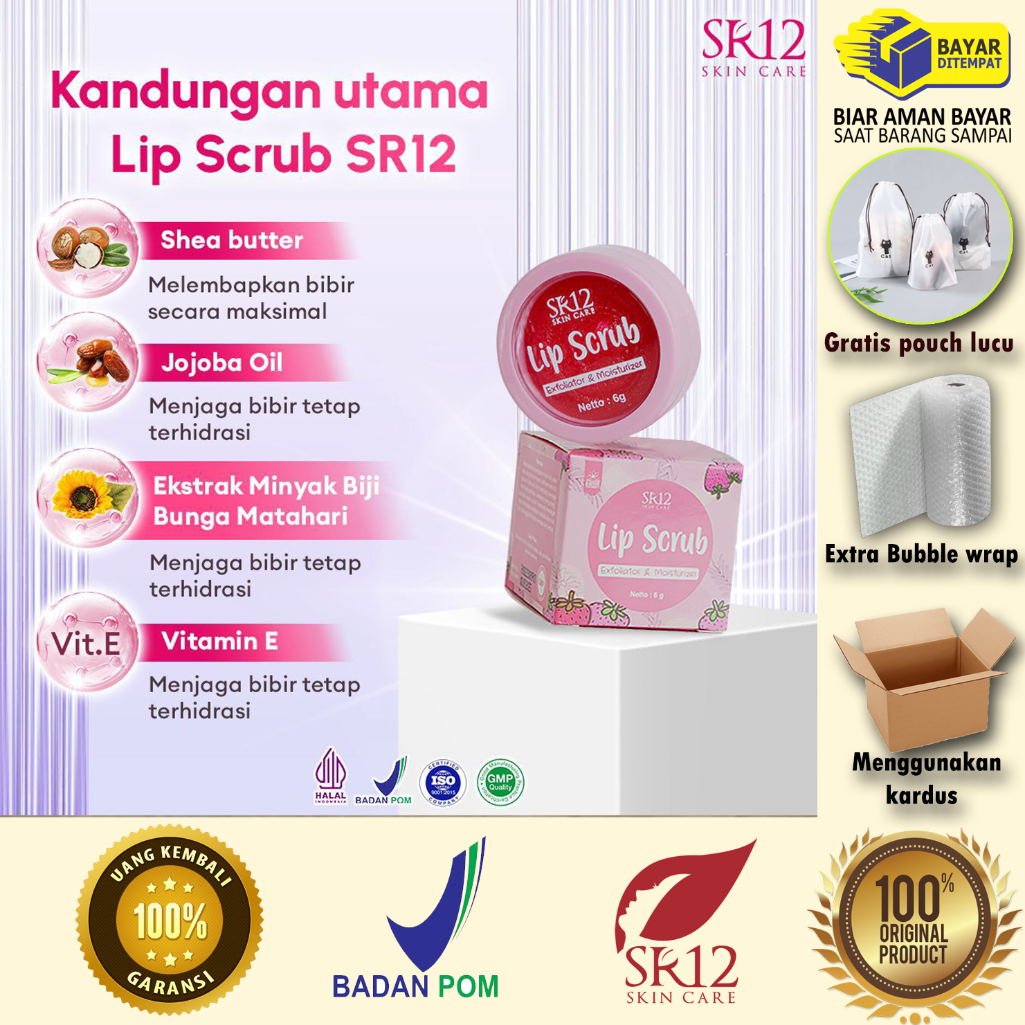 SR12 lip scrub 6gr Exfloator dan moisturizer membantu mengangkat sel ...