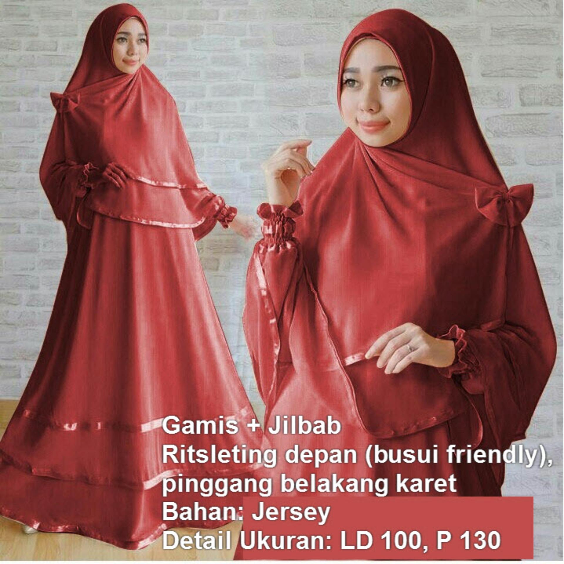 Gamis Syari Busui Plus Jilbab MFS121 / Setelan Baju Muslim Wanita Syar'i / Gaun Muslimah Polos / Maxi Dress Lengan Panjang / Set Hijab Instan Kerudung Bergo Khimar / Kzanggun