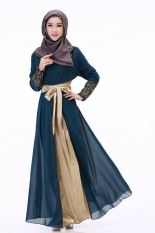 Fashion Wanita Nyaman Muslimah Jubah Muslimah Gaun Lengan Panjang Gaun Sifon Gaun Jahitan Jubah (Hijau)