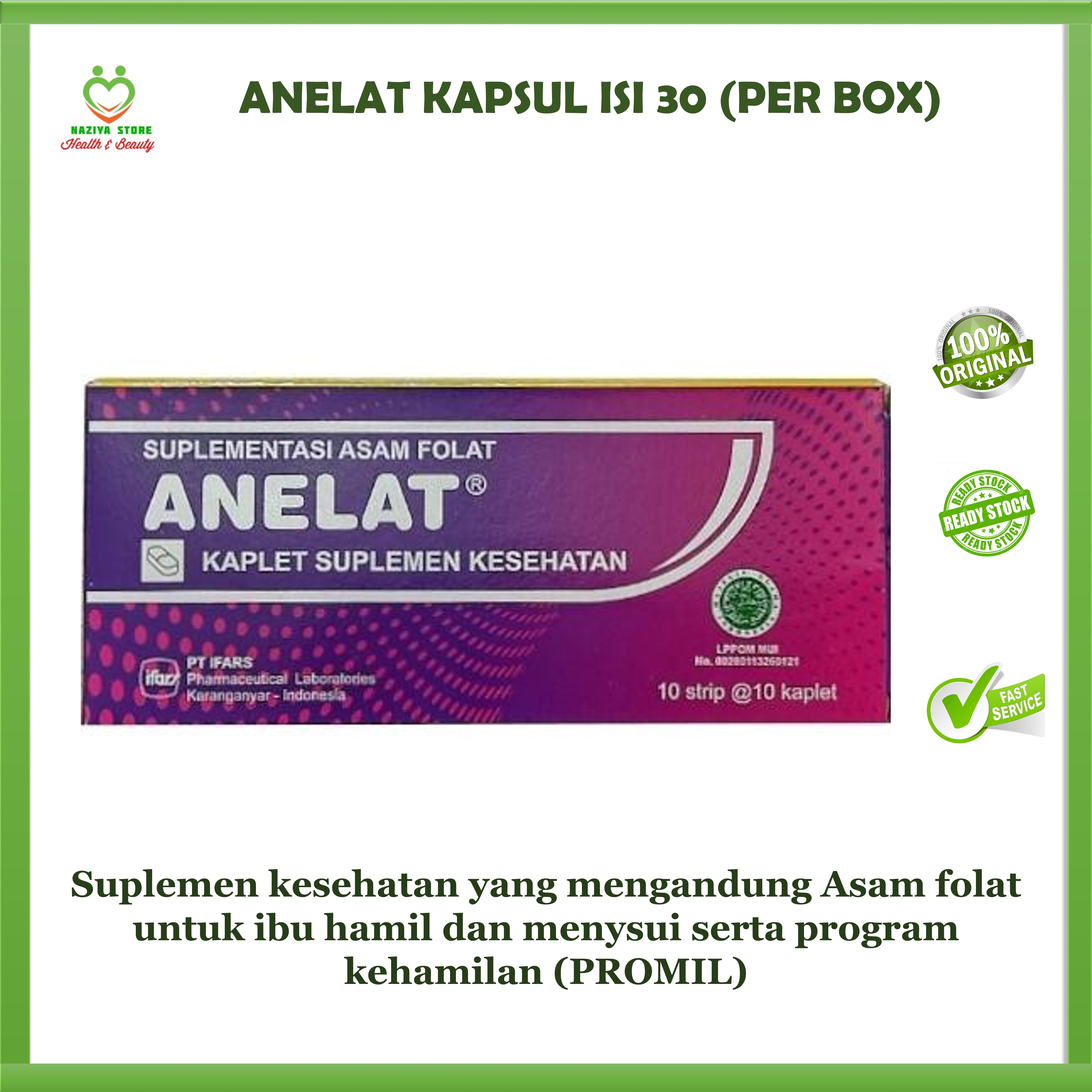 Anelat Original Vitamin Asam Folat 100 Kapsul 1000mcg Isi 100 Tablet