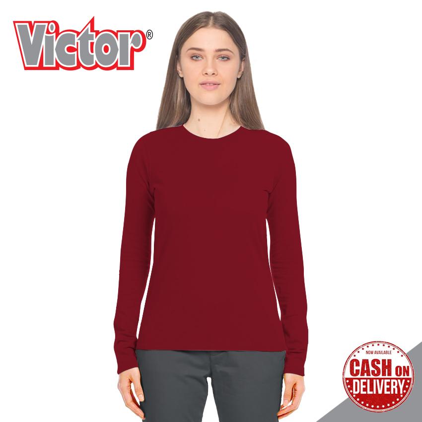 VICTOR Kaos Wanita Polos Premium Hitam Lengan Panjang O-Neck / Kaos Hitam Solid / Baju Kaos Distro / Kaos T Shirt Cewek / Kaos Keren Terbaru / Kaos Atasan Wanita Dewasa / Casual Tumblr Tee T-Shirt Wanita Kaos Polos - Kaos Oblong - Kaos Lengan Pendek Cotto