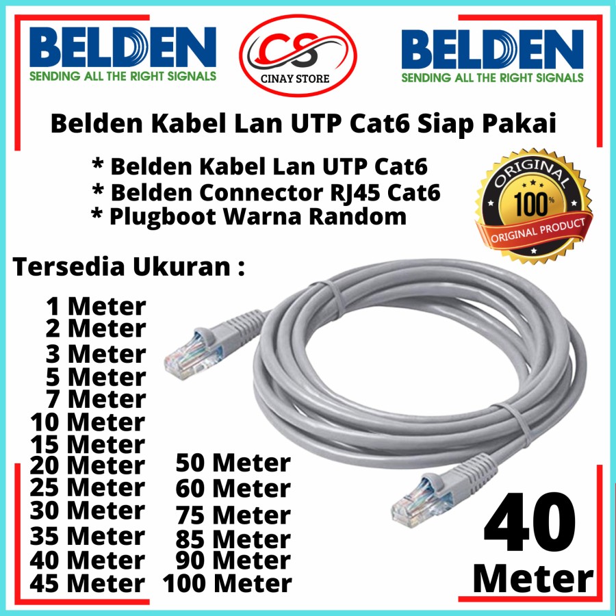 Belden Kabel Lan UTP Cat6 40 Meter ORIGINAL USA Siap Pakai Lazada