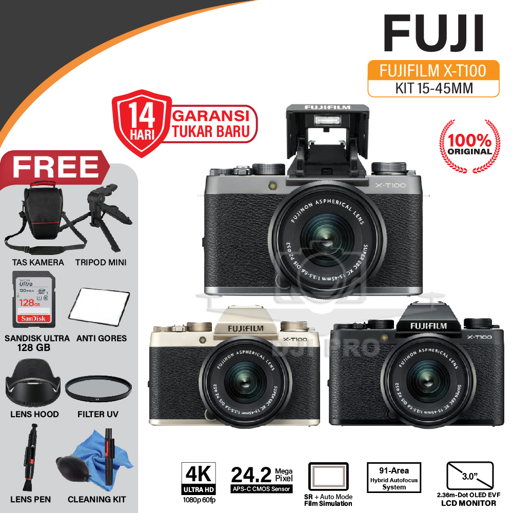 FUJIFILM X-T100 KIT 15-45MM FUJI XT100 XT 100 CAMERA MIRRORLESS