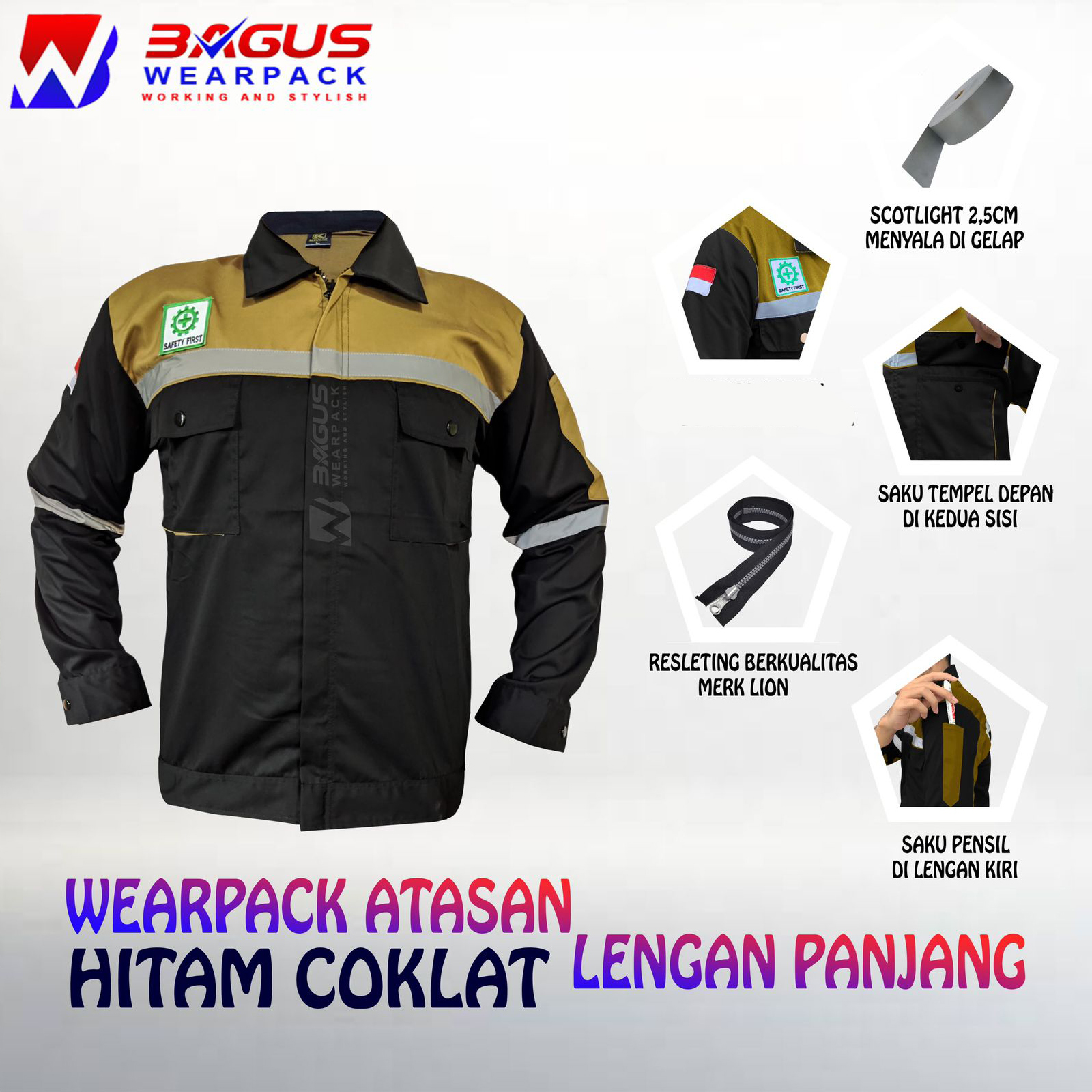 Wearpack Safety Kemeja Safety Baju Safety Lengan Panjang Baju