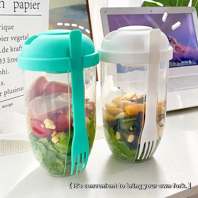 Botol Salad Dengan Garpu Cup Portable serbaguna Bahan Plastik 1L