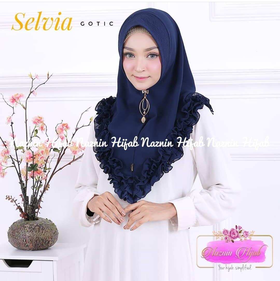 Khimar Mini Selvia Gotik Navy / Jilbab Khimar Simple / Jilbab Instan Murah / Jilbab Khimar Terbaru / Kerudung Instan