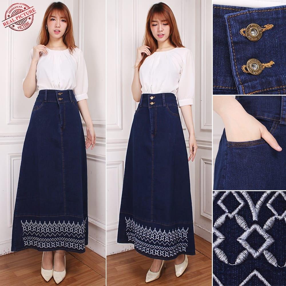 Cj Collection Rok maxi jeans panjang wanita jumbo long skirt Vina
