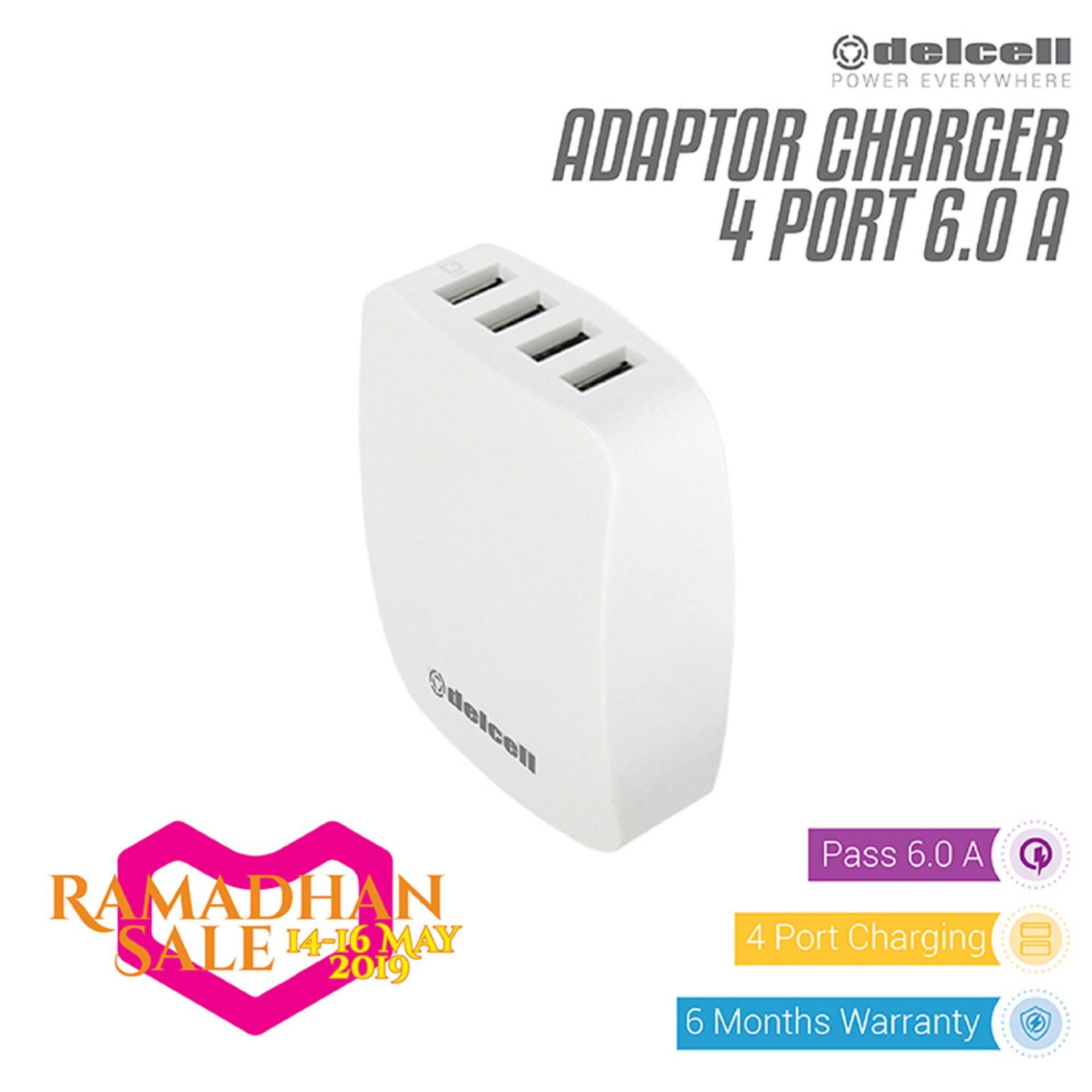 Delcell Adaptor 4 Port USB Charger Real 6 Amper Home Charger Delcell Adaptor 4 Port USB Charger Real 6 Amper Home Charger
