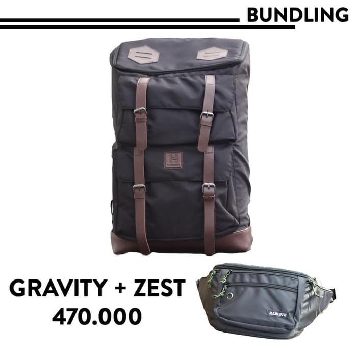 Tas Ransel / Backpack / Tas Travel Gravity Black + Tas Pinggang / / TAS PNG0-A4898