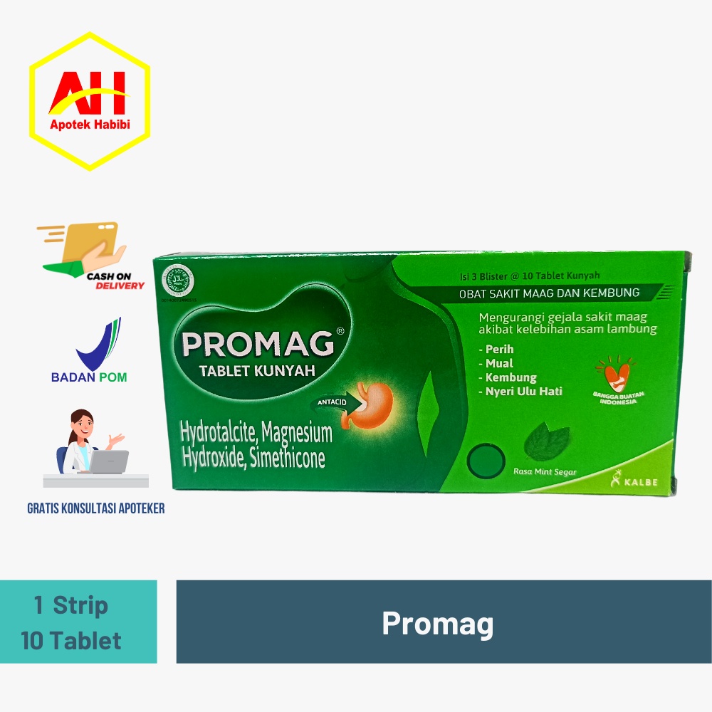 Promag Promah Promagh tablet Box 3 strip 10 tab Obat maag tablet Obat ...