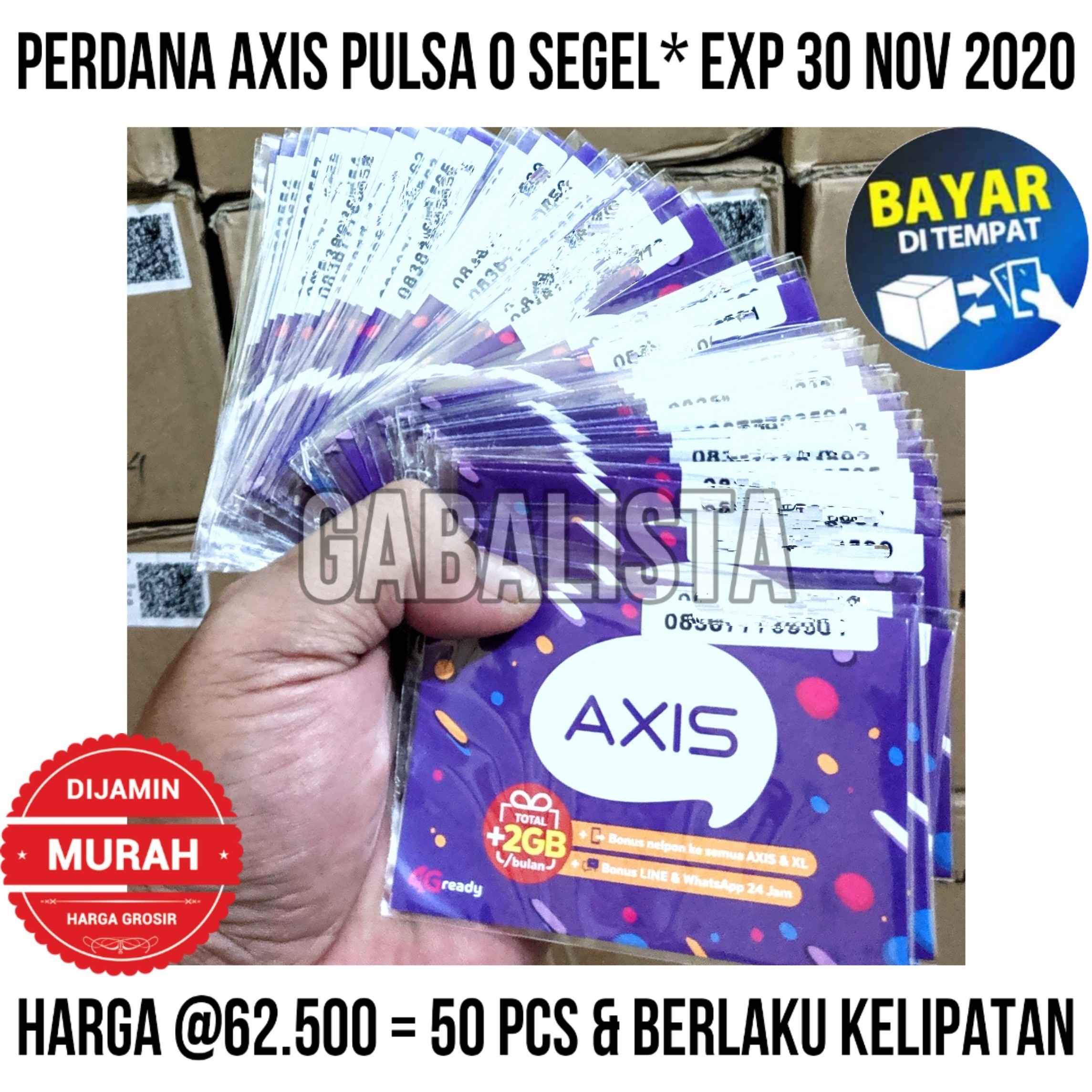Kartu Perdana Axis Pulsa 0 Harga Grosir Per Box (50 Pcs)