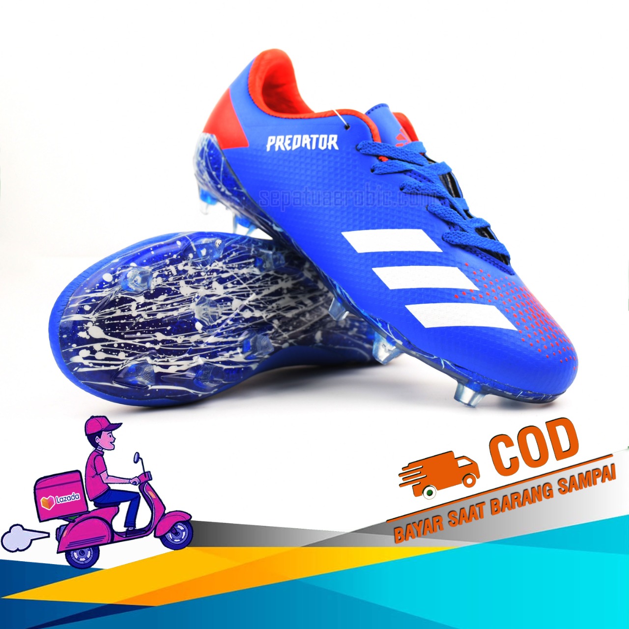 Sepatu Bola_Adidas_Predator Blue Red Terbaru Termurah